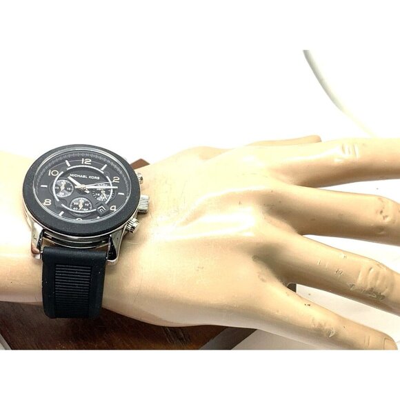 Michael Kors Men's Watch MK8107 Quartz Chronograph Black Dial Rubber Band 45mm - Picture 4 of 14
